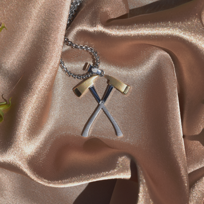 Double Axes Necklace Two-Toned Stainless Steel and Yellow Gold