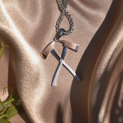 Double Axes Necklace Two-Toned Stainless Steel and Rose Gold